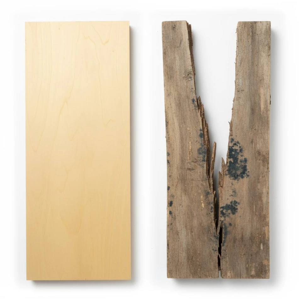 Сравнение двух деревянных досок разнойвлажности