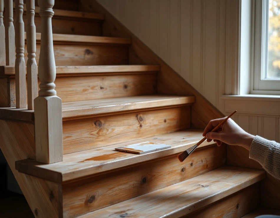 Покраска ступеней деревянной лестницы