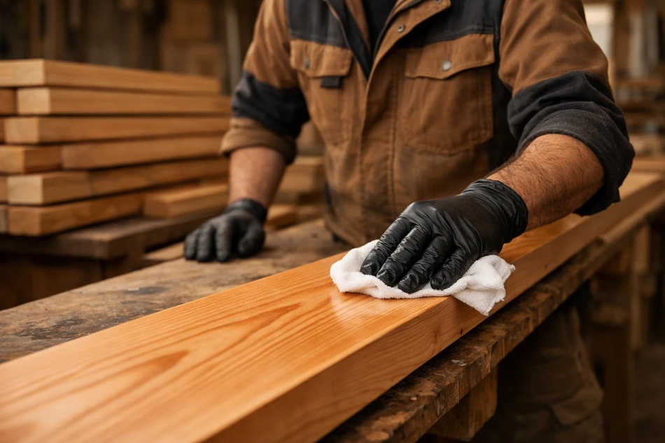 Обезжиривание фасадной доски блок-хаус из лиственницы&nbsp;