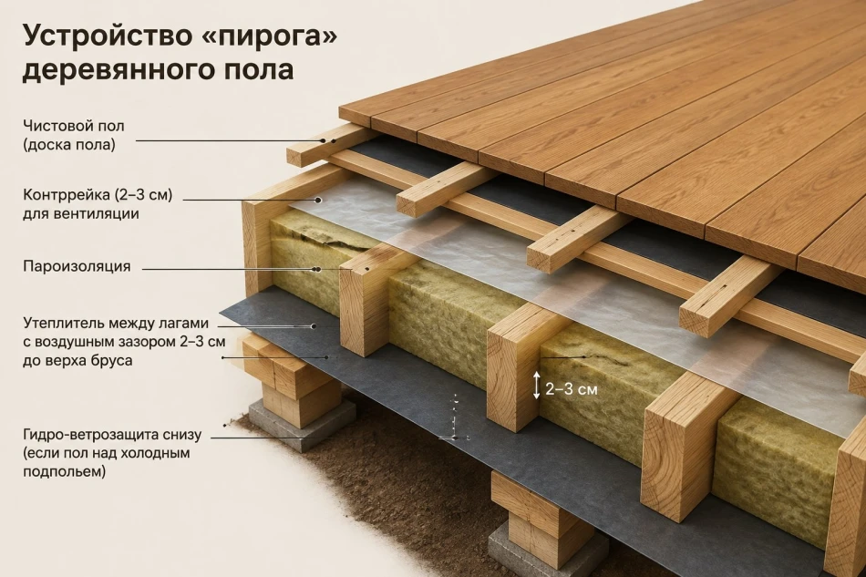 Устройство «пирога» деревянного пол